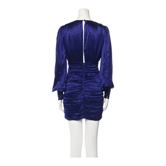 💙 Ronny Kobo Blue Silk Blend Ruched Mini Dress V-Neck Long Sleeve XS - Picture 4 of 9